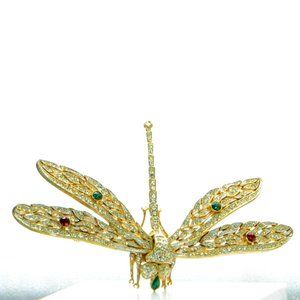 Vintage Kenneth Jay Lane KJL Gold-tone Multicolor Crystal Dragonfly Pin …